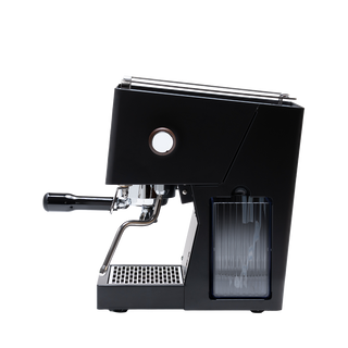 Side view of Quick Mill Pop Up espresso machine with a translucent water reservoir on the side