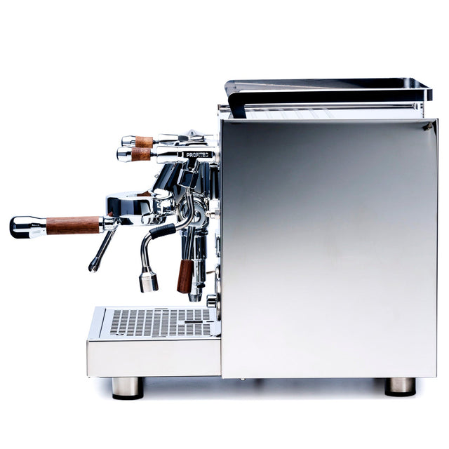 Profitec Pro 600 espresso machine with walnut accents side view