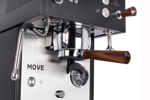 Profitec MOVE Espresso Machine, from Clive Coffee, knockout, grouphead, walnut portafilter with silicone attatchment