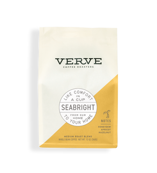 Seabright House Blend Verve coffee bag with white and yellow design and a round notes badge.