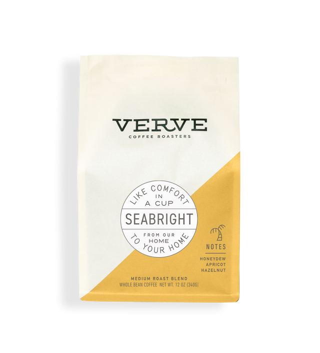 Seabright House Blend Verve coffee bag with white and yellow design and a round notes badge.