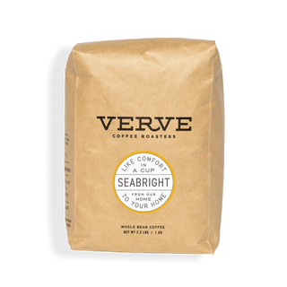 Seabright House Blend whole bean coffee in a brown paper bag with Verve logo and Seabright round label.