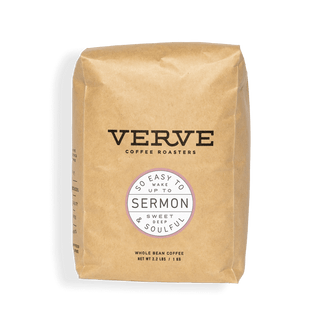 Brown kraft Sermon coffee bag from Verve with circular badge