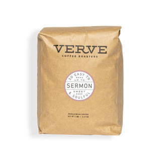 Sermon Espresso whole bean coffee bag in kraft packaging with Verve logo and Sermon label.