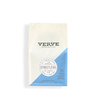 Verve Streetlevel coffee bag with white front and blue diagonal panel