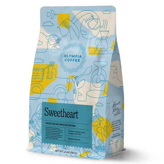 Sweetheart El Salvador Ariz Family Bourbon Natural coffee bag with blue abstract artwork on light blue packaging