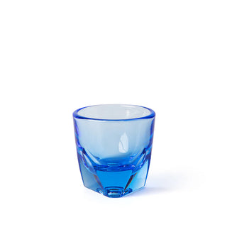 Blue Vero glass with angular faceted base and double-wall construction for hot drinks.
