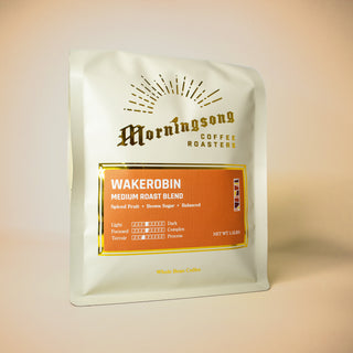Wakerobin Filter coffee bag with orange label and roast notes listed on the front