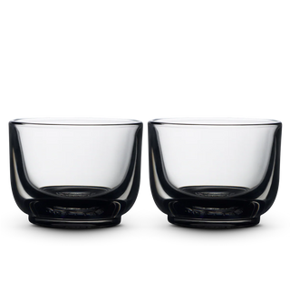 Pair of Fellow Pirch espresso shot glasses with clear bowls and dark bases