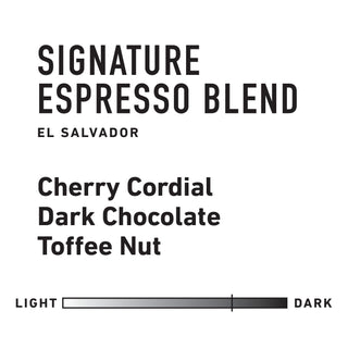 Signature Espresso Blend label in bold black text on a white background
