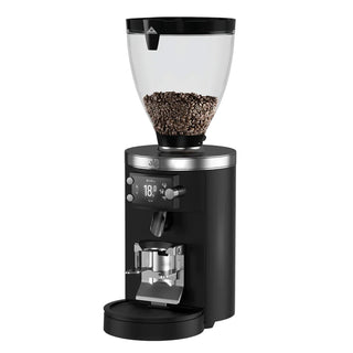 Mahlkönig E80W GbS commercial espresso grinder with a clear hopper filled with coffee beans and a digital dose display