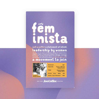 Café Feminista poster with Montze Olvera title in bold white letters on a purple background