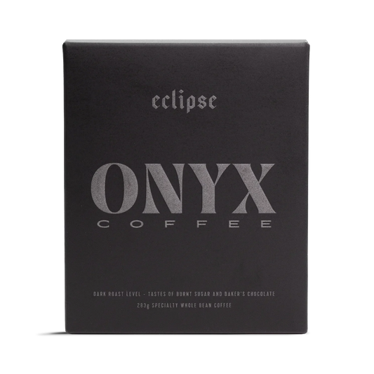 Dark Eclipse Onyx coffee box with the word eclipse in gothic type and a prominent ONYX logo.