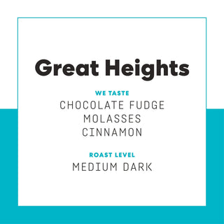 Front page of Great Heights packaging with bold title and teal border