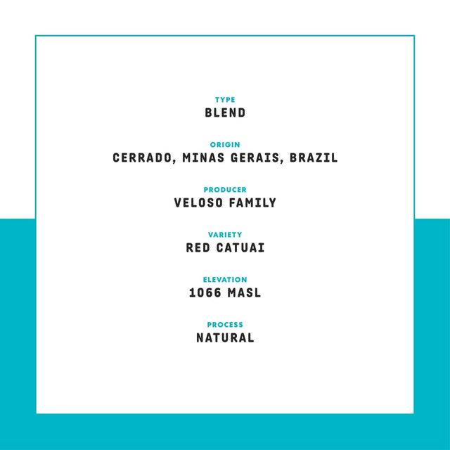 Great Heights label showing blend type origin Cerrado Minas Gerais Brazil and Veloso Family producer with natural process