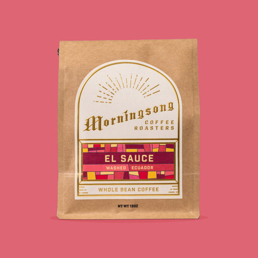 Morningsong El Sauce Washed Ecuador whole bean coffee bag with colorful label
