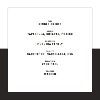 Nightcap Decaf product page showing single origin Tapachula Chiapas Mexico produced by Mugira Family at 2350 masl and washed process
