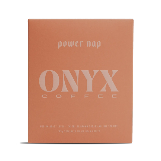 Orange Power Nap coffee box with white branding