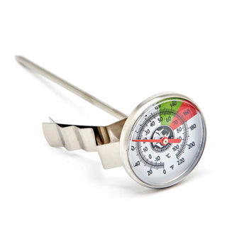Rhino Steaming Thermometer a five inch stainless steel probe with a pitcher clip for milk texturing.