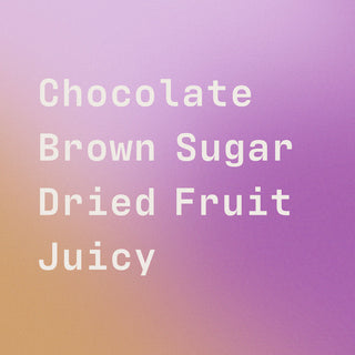 Savio coffee label on purple background highlighting chocolate brown sugar dried fruit and juicy notes.