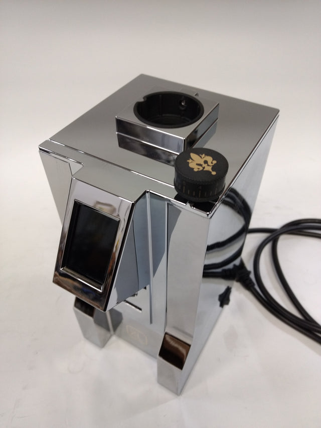Open Box Eureka Mignon XL chrome espresso grinder with circular top mount and power cord