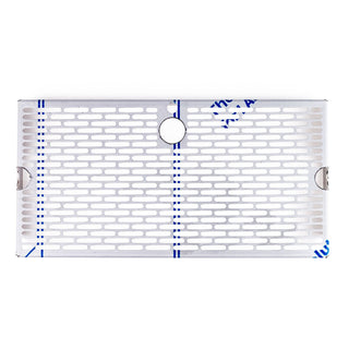 Replacement drip tray grid for ECM Synchronika espresso machine with elongated rectangular perforations and a central circular opening.