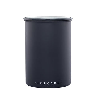 Airscape matte black coffee canister with clear lid and logo