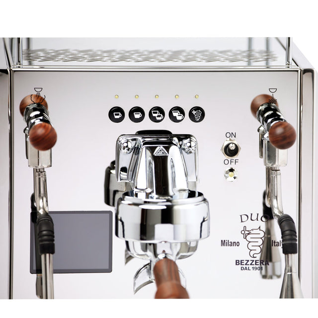 Bezzera Duo DE Espresso Machine, dual boiler, button details, from Clive Coffee, knockout