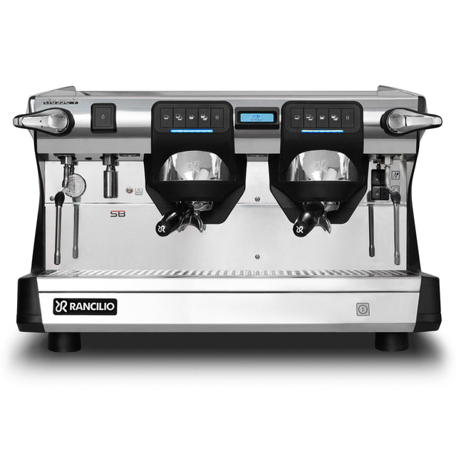 Rancilio 2 Group head Classe 7 USB commercial espresso machine front view by Clive Coffee-knockout