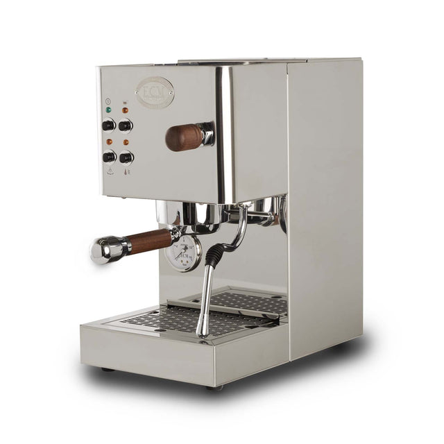 ECM Casa V Espresso Machine, stainless steel, with walnut, front view, from Clive Coffee - Knockout