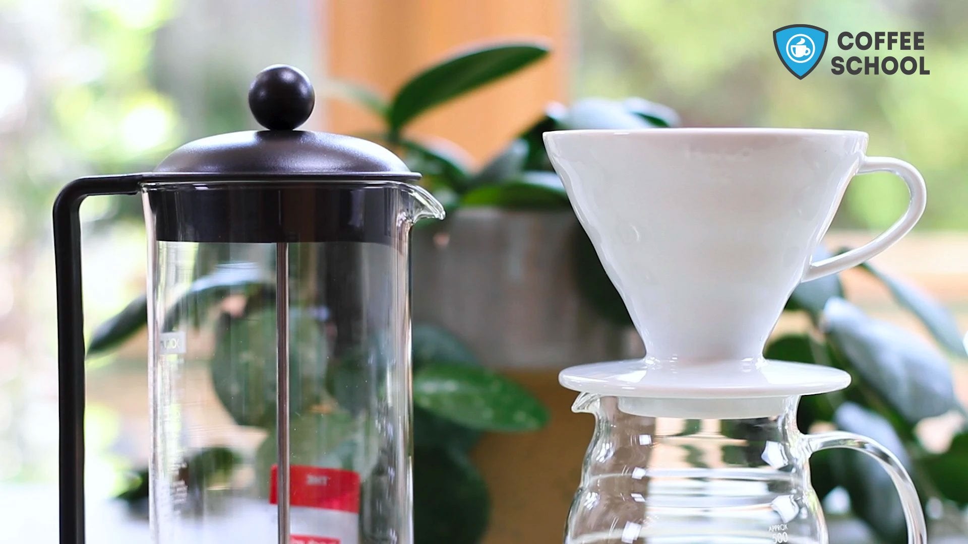 Online Coffee School, Intro to Home Brewing, Hario V60 pour over, French Press