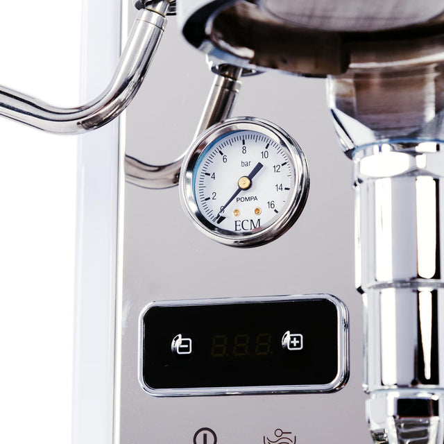 Special Edition ECM Classika PID Espresso Machine in polished stainless, close up on PID, Clive Coffee - Knockout