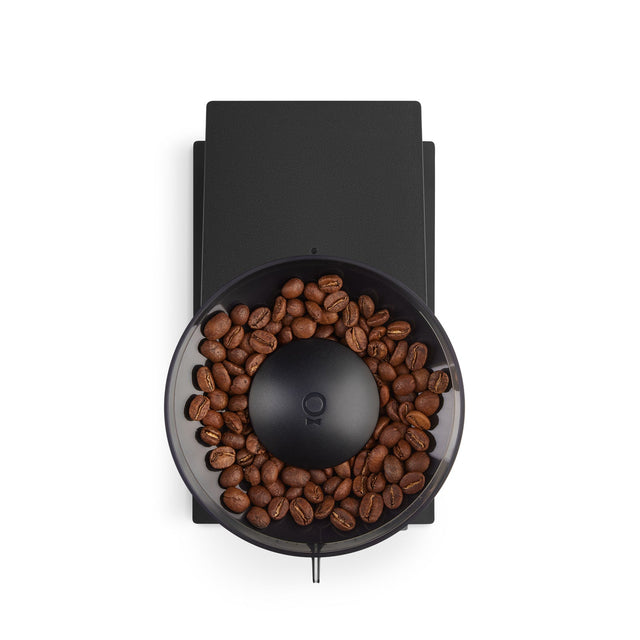 Fellow Opus Conical Burr Grinder, Matte Black, top view, from Clive Coffee, knockout