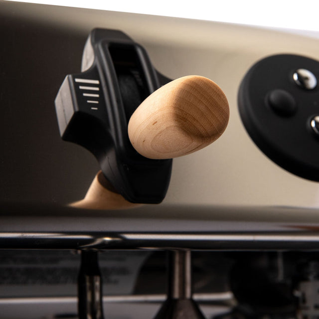 LUCCA A53Mini Espresso Machine Wood Steam Knob, Maple, from Clive Coffee, lifestyle
