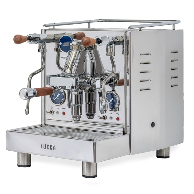 LUCCA M58 Espresso Machine, with Bubinga Touchpoints, from Clive Coffee, knockout (Bubinga)