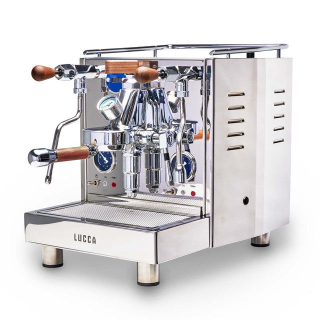 LUCCA M58 Espresso Machine with Flow Control with walnut accents from Clive Coffee