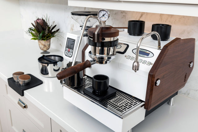 La Marzocca GS3 Espresso Machine with Acaia Lunar Scale and Saint Anthony tools lifestyle