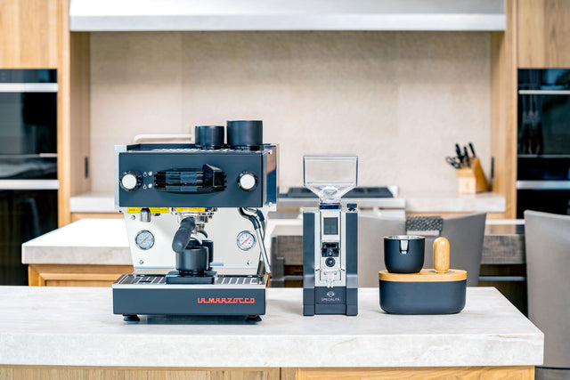 Sinonimo Essentials Tamping Set with La Marzocco Linea Mini Espresso Machine from Clive Coffee - Lifestyle