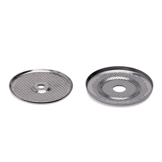Pair of metal perforated shower screens for La Spaziale espresso machines