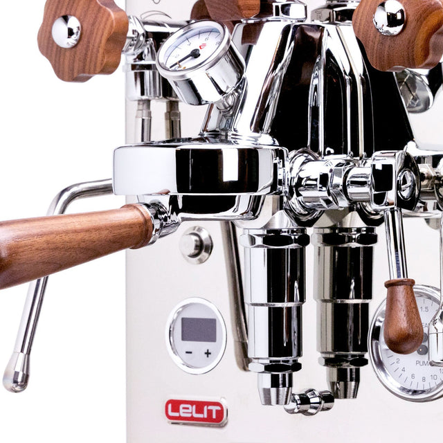 Lelit Bianca dual boiler flow profiling home espresso machine, group head details, Clive Coffee - Knockout