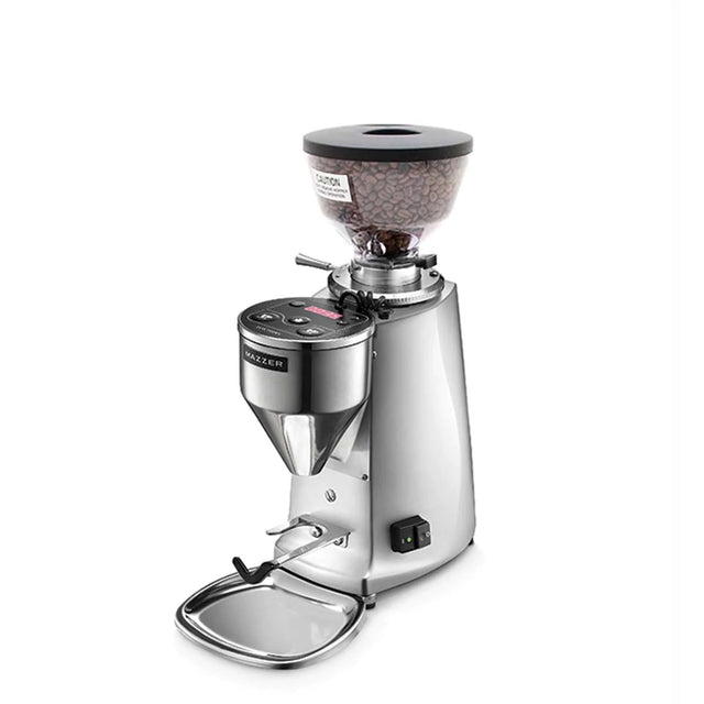 Mazzer Mini Doserless Type A Espresso Grinder, polished steel, from Clive Coffee, knockout