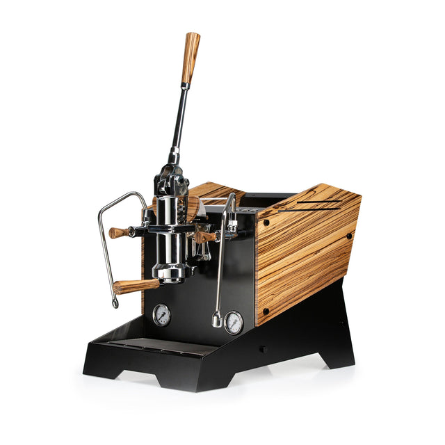 Nurri L-Type Leva SA Espresso Machine, Black with Zebra Wood, from Clive Coffee