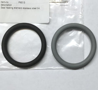 Black and gray ECM Profitec heating element gaskets in packaging labeled P9013