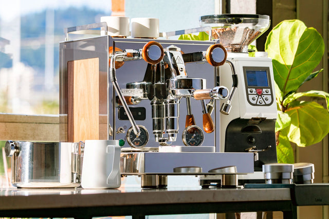 Profitec Pro 600 dual boiler espresso machine with wood knobs from Clive Coffee - Lifestyle