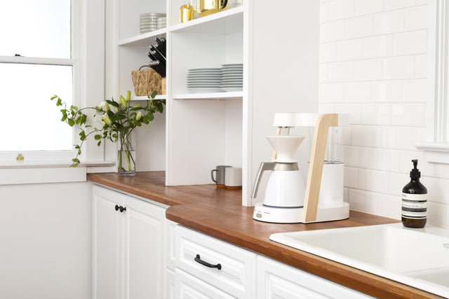 Ratio Eight in white with the Ratio Thermal Carafe and Dripper from Clive Coffee - Lifestyle