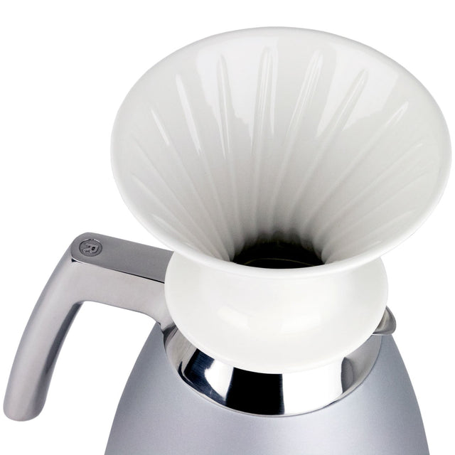 Ratio Thermal Carafe with Ceramic Dripper in Bright Silver, Clive Coffee - Knockout