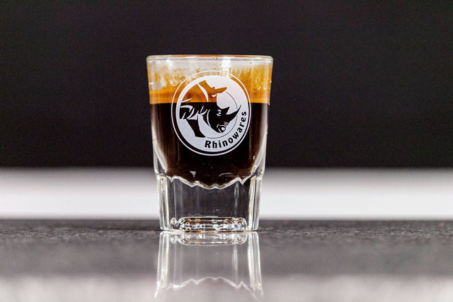 Rhino Shot glass filled with espresso, Clive Coffee - Lifestyle