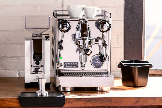 Rocket Appartamento Single Boiler Espresso Machine, with Eureka Silenzio Espresso Grinder, from Clive Coffee, lifestyle, large