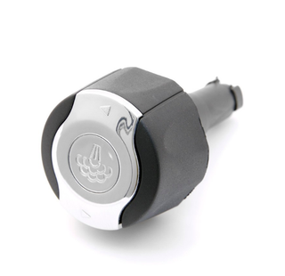 Replacement steam knob with silver dial and black grip for Rancilio Silvia espresso machines.