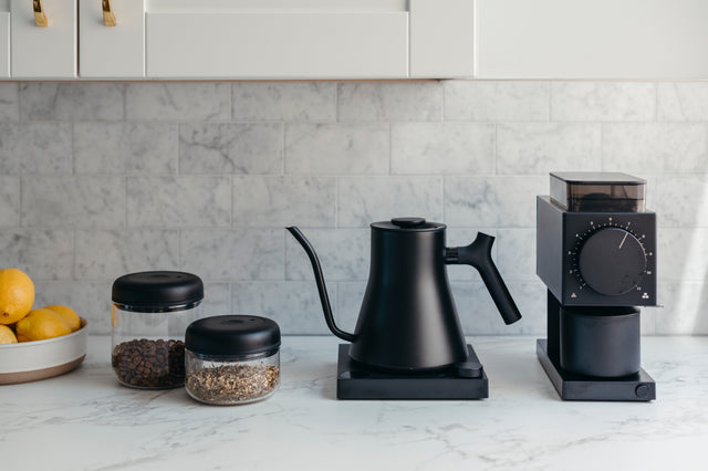Fellow Stagg EKG Pro Electric Kettle, Matte Black with Fellow Ode grinder from Clive Coffee - Lifestyle large